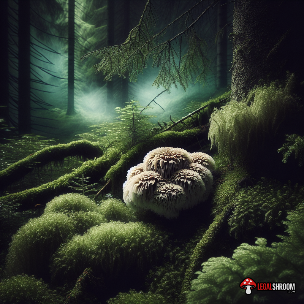 Wild lion's mane in forest